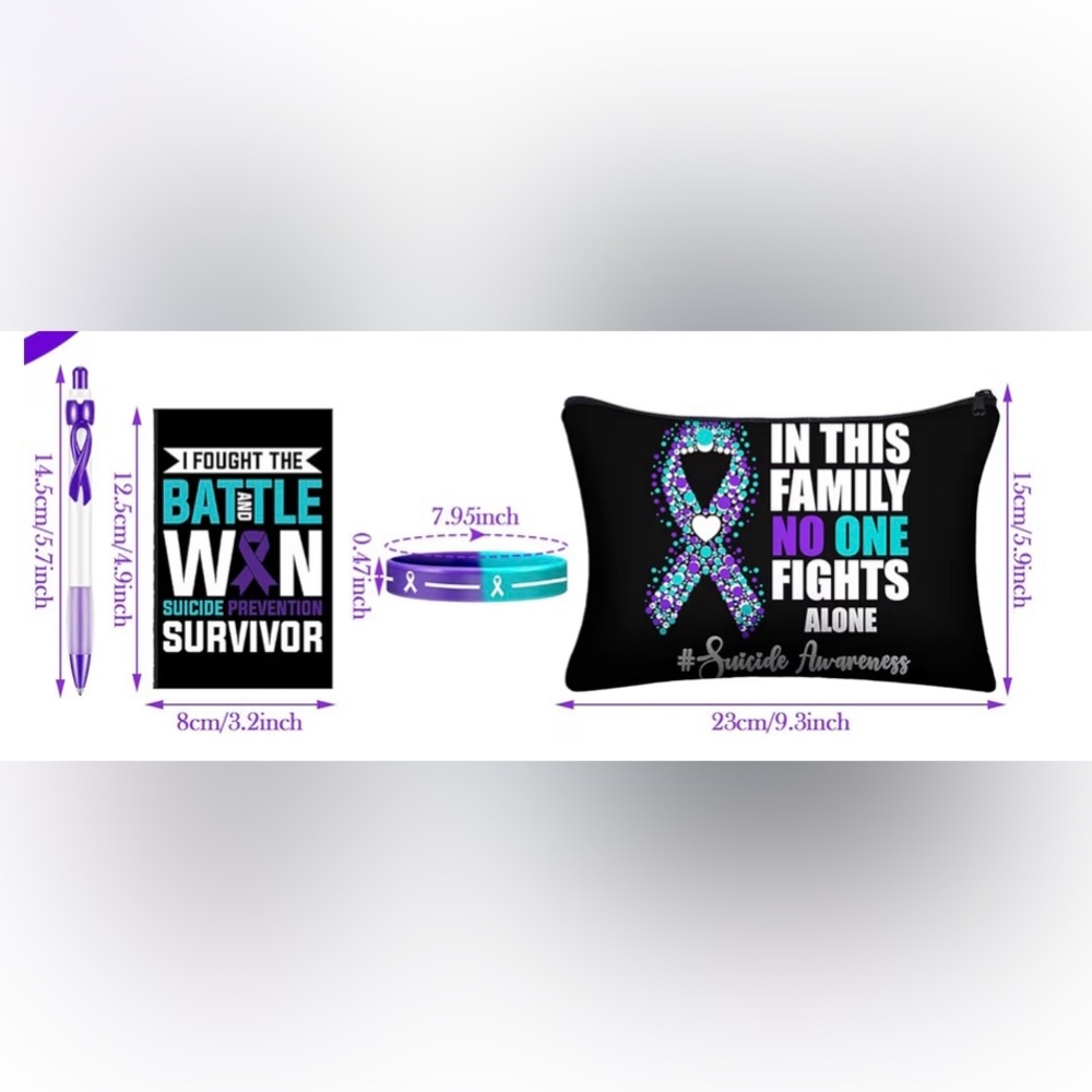 Suicide Prevention Awareness Set: 1 Pen, 1 Note pad, 1 Makeup Bags, 1 Bracelet - Picture 2 of 16